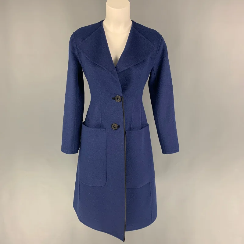 SPORTMAX Size 2 Blue Virgin Wool Angora Single Breasted Coat