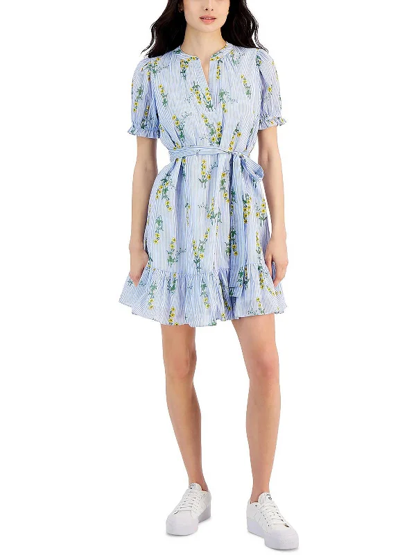 Womens Floral Print Tie-Waist Fit & Flare Dress