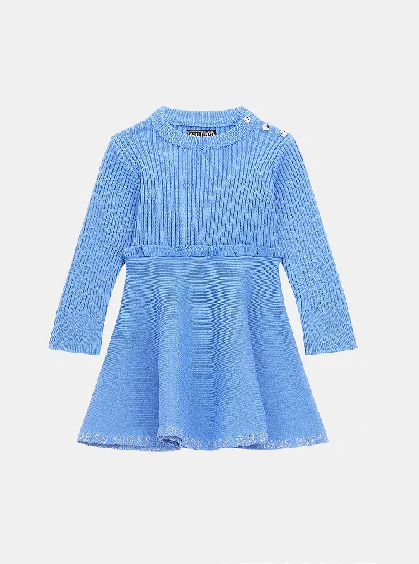 Blue Long Sleeve Knit Dress (2-7)