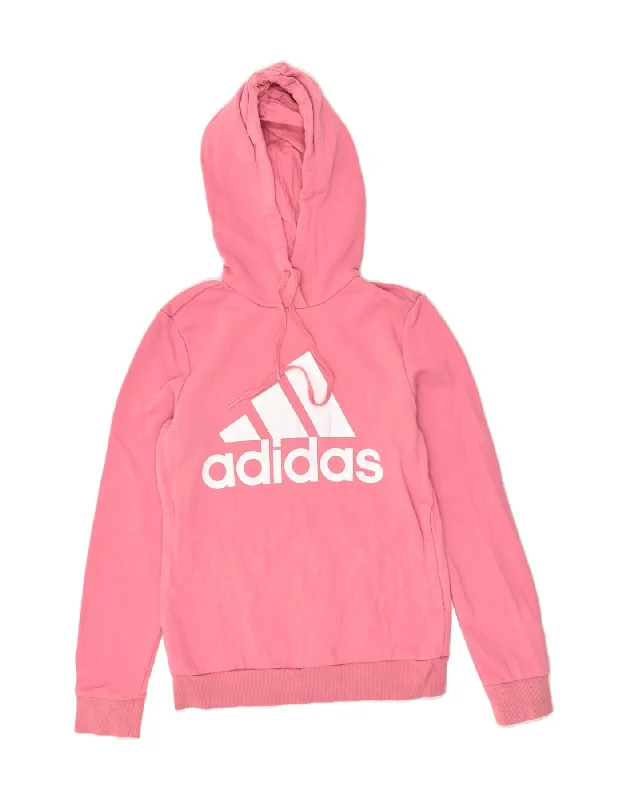 ADIDAS Womens Graphic Hoodie Jumper UK 4/6 XS Pink Cotton