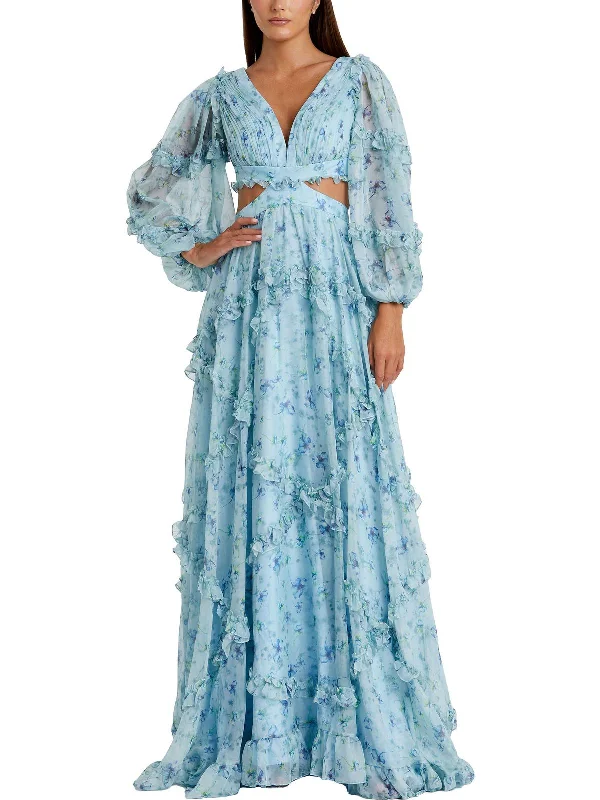 Womens Chiffon Floral Evening Dress