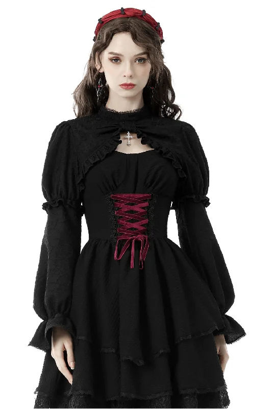 Chic Black Ruffle-Trim Bolero for Evening Elegance