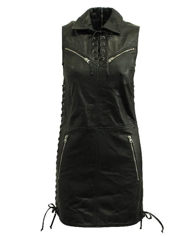 McQ Lace-Up Mini Dress in Black Leather