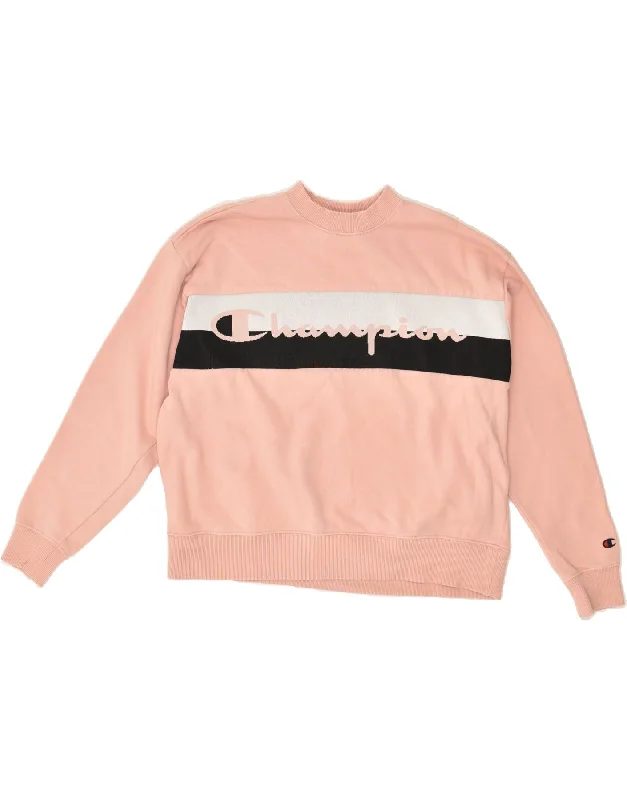 CHAMPION Womens Oversized Graphic Sweatshirt Jumper UK 6 XS Pink Striped