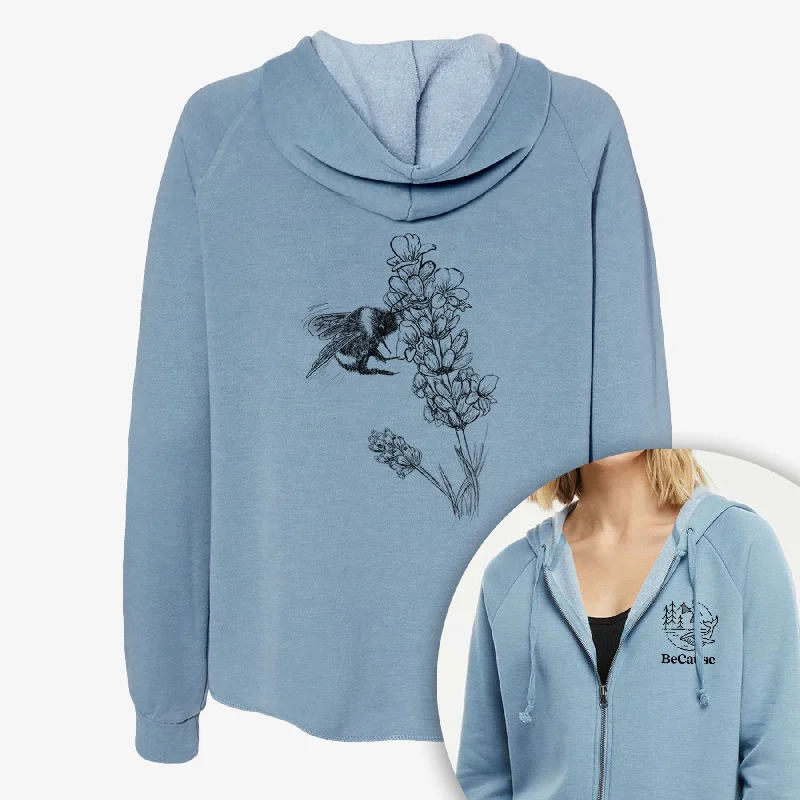 Bumblebee on English Lavender - Bombus Pensylvanicus - Women's Cali Wave Zip-Up Sweatshirt