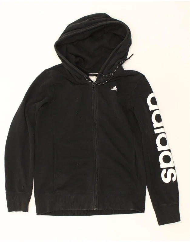 ADIDAS Womens Graphic Zip Hoodie Sweater UK 16-18 Large Black Cotton