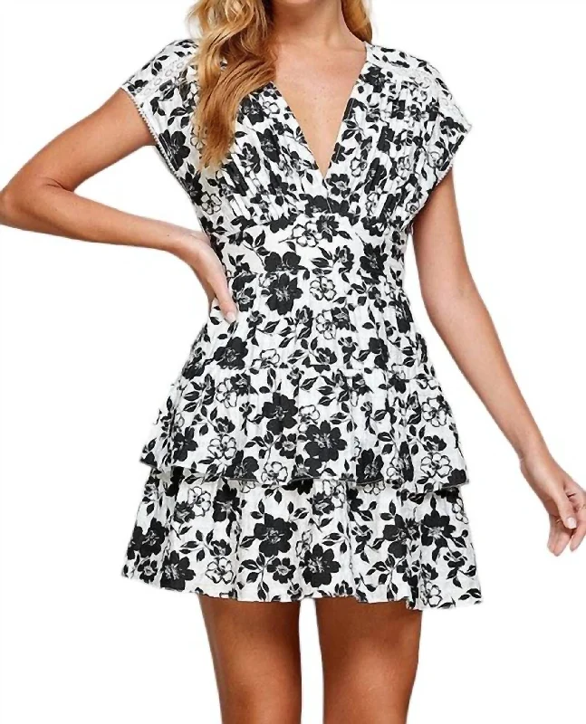 Floral Print Tiered And Layered Mini Dress In Black