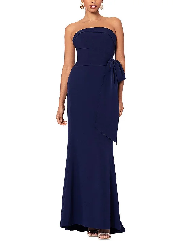 Womens Strapless Faux Wrap Evening Dress