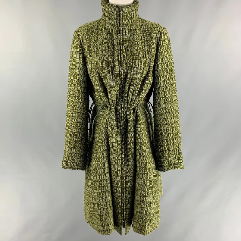 GIORGIO ARMANI Size 8 Green Polyester Blend Two Tone Drawstring Coat