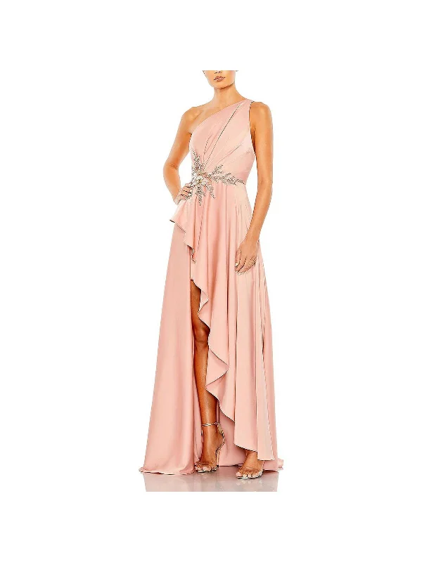 Womens Satin One Shoulder Evening Dress