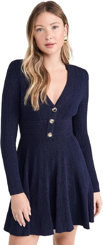 Self-Portrait Women's Pointelle Knit Midi Dress, Navy