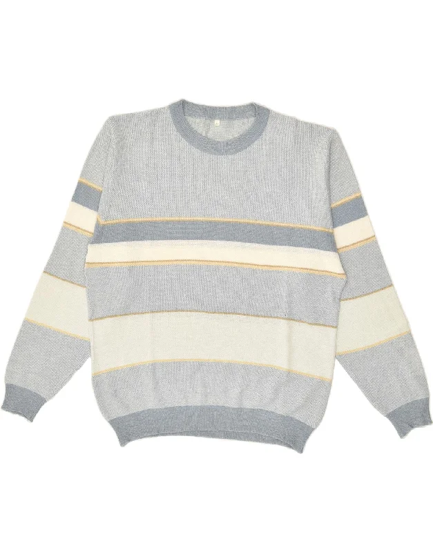 VINTAGE Womens Crew Neck Jumper Sweater Medium Grey Striped