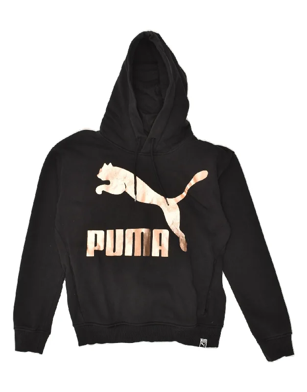 PUMA Womens Graphic Hoodie Jumper UK 8 Small Black Cotton