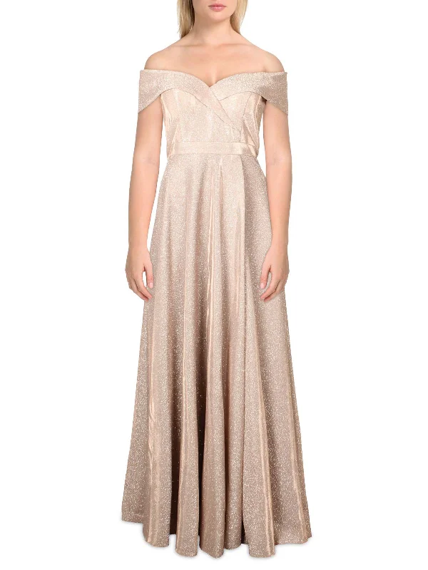 Womens Metallic Slit Evening Dress