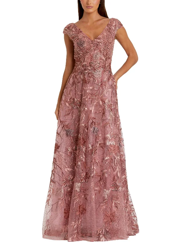 Womens Embellished Embroidered Evening Dress