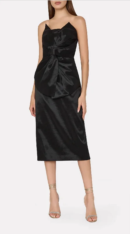 Harlow Bow Taffeta Strapless Dress In Black