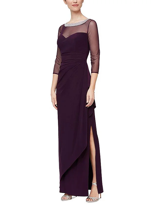 Womens Rhinestones Midi Evening Dress