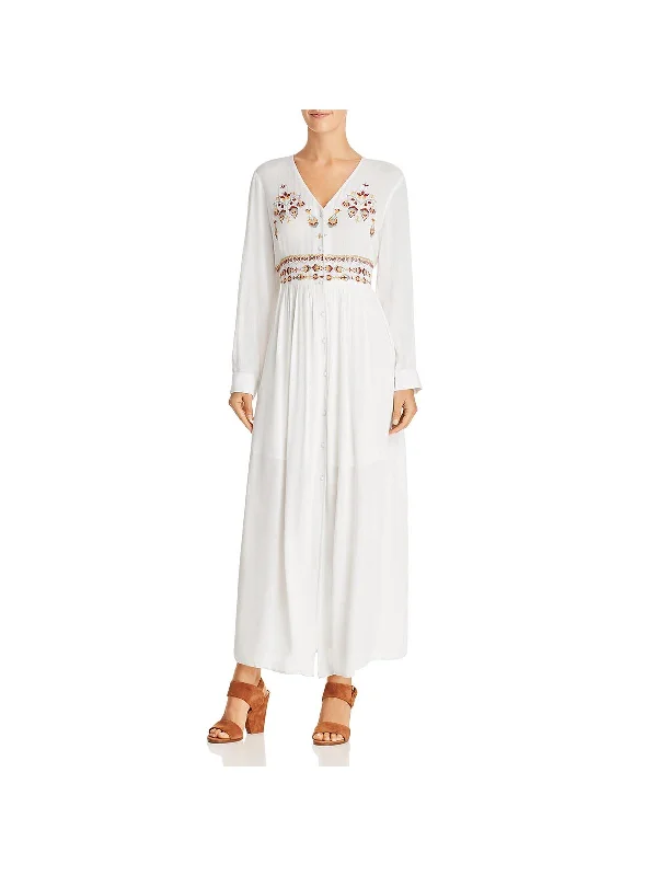 Womens Embroidered Long Sleeves Casual Dress