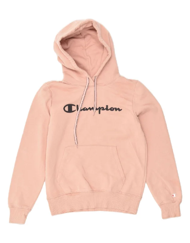 CHAMPION Womens Graphic Hoodie Jumper UK 10 Small Pink Cotton