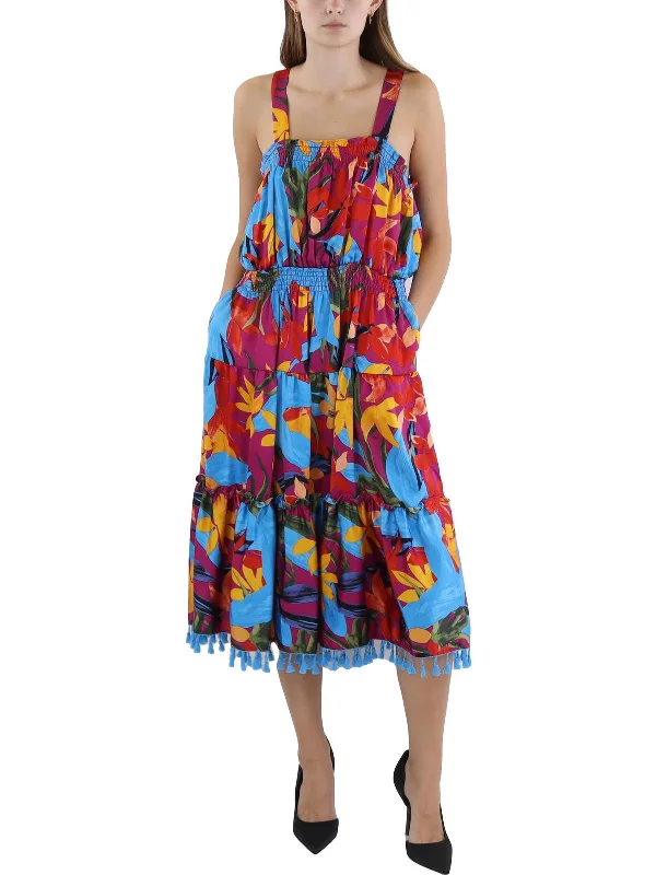 Womens Satin Knee-Length Sundress