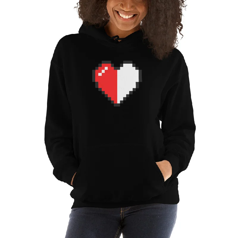 Retro 8 Bit Video Game Pixelated Half Heart Unisex Hoodie Sweatshirt