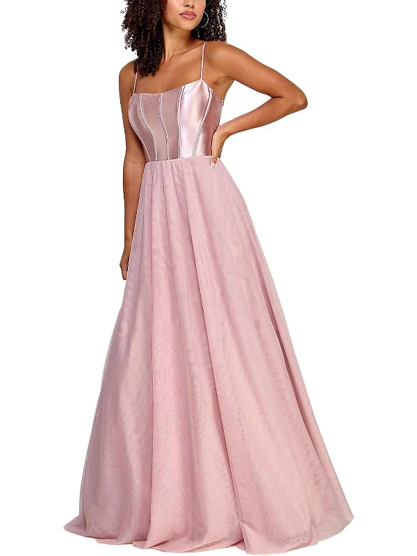 Juniors Womens Satin Glitter Evening Dress