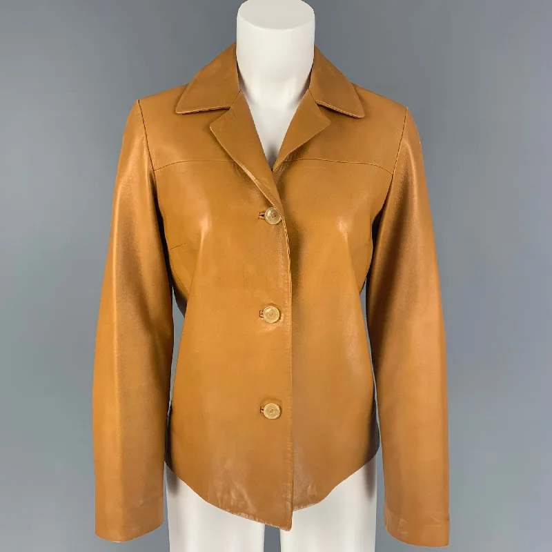 LUCIANO BARBERA Size 4 Mustard Leather Single Breasted Jacket