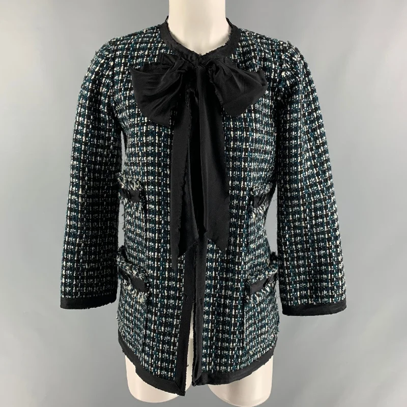 MARC JACOBS Size 2 Black, White and Green Wool & Modal Jacket