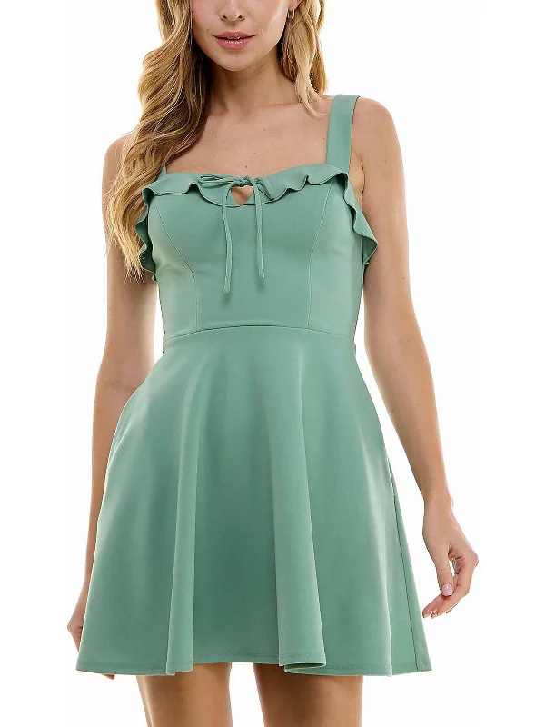 Juniors Womens Ruffled Sweetheart Fit & Flare Dress