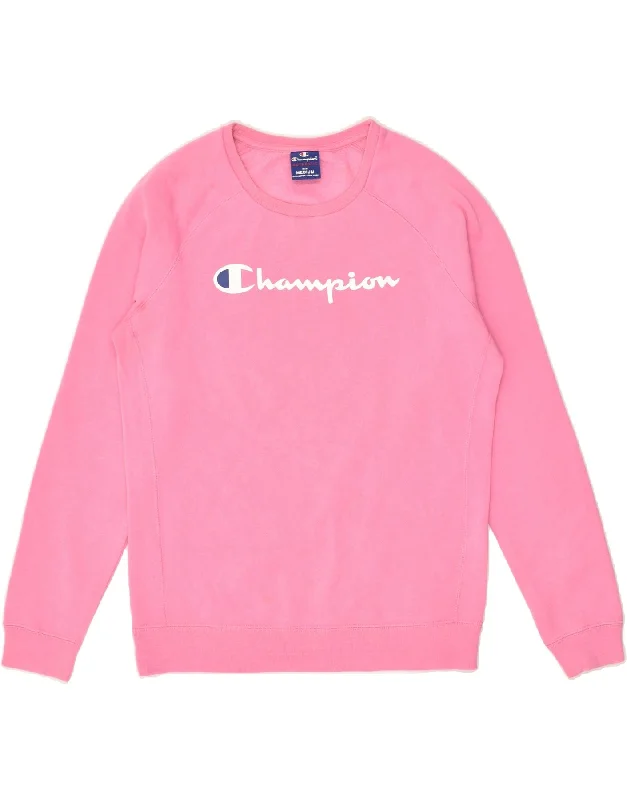 CHAMPION Womens Graphic Sweatshirt Jumper UK 14 Medium Pink Cotton