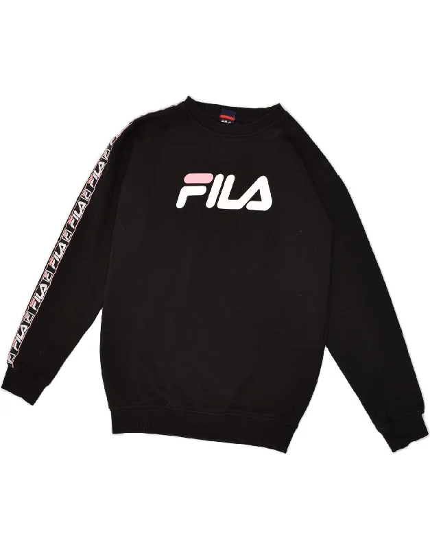 FILA Womens Graphic Sweatshirt Jumper UK 10 Small Black Cotton