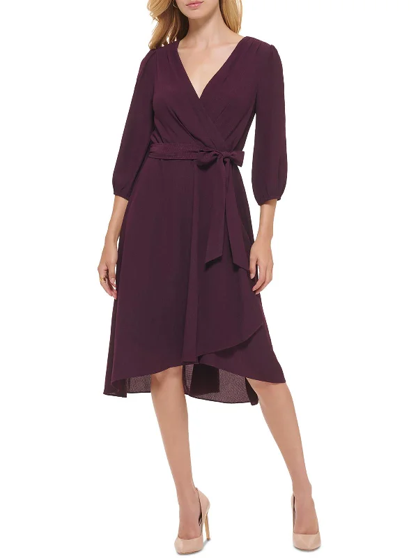 Womens Surplice Knee Length Wrap Dress