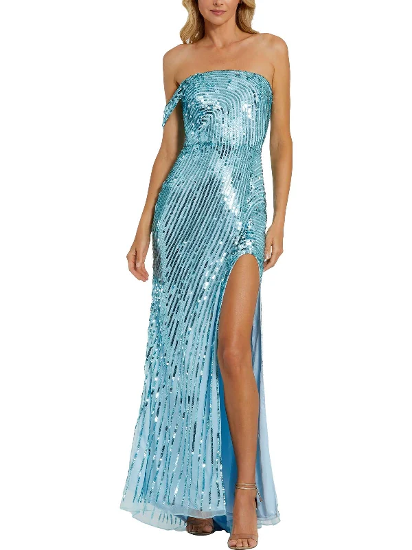 Womens Sequined One Shoulder Evening Dress