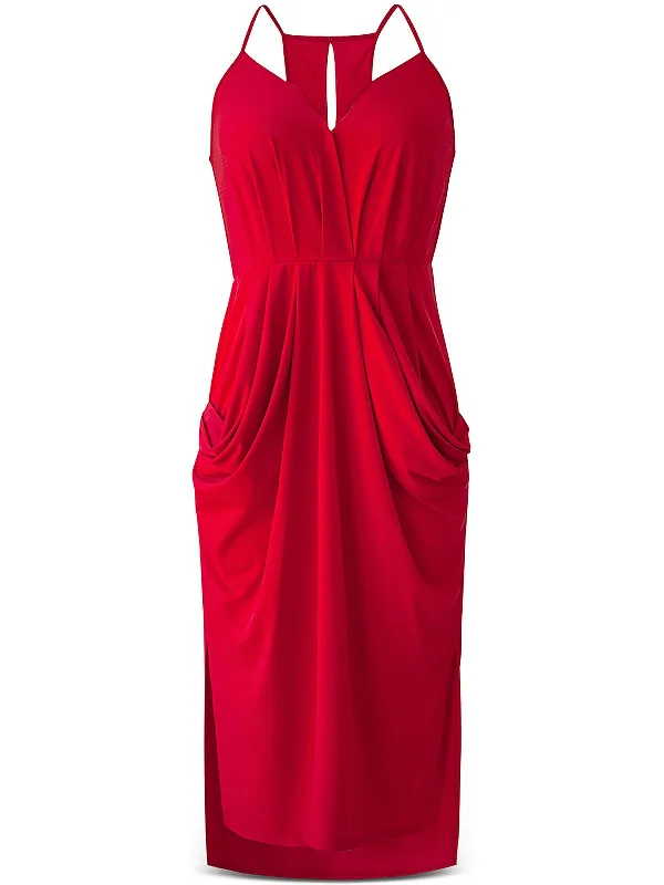 Womens Drapey Surplice Midi Dress