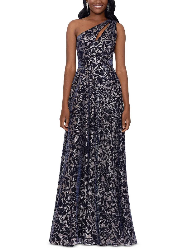 Womens Metallic Floral Evening Dress