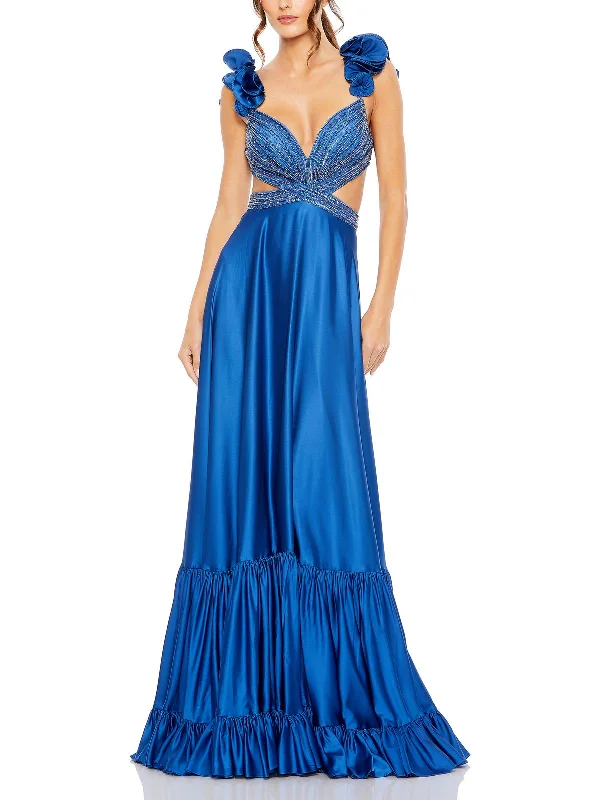 Womens Satin Embellished Evening Dress