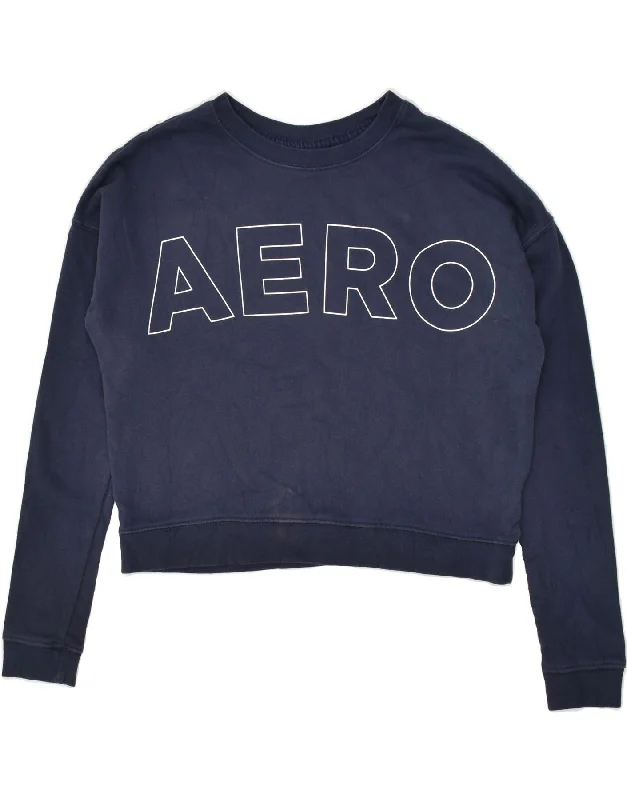 AEROPOSTALE Womens Graphic Sweatshirt Jumper UK 6 XS Navy Blue Cotton