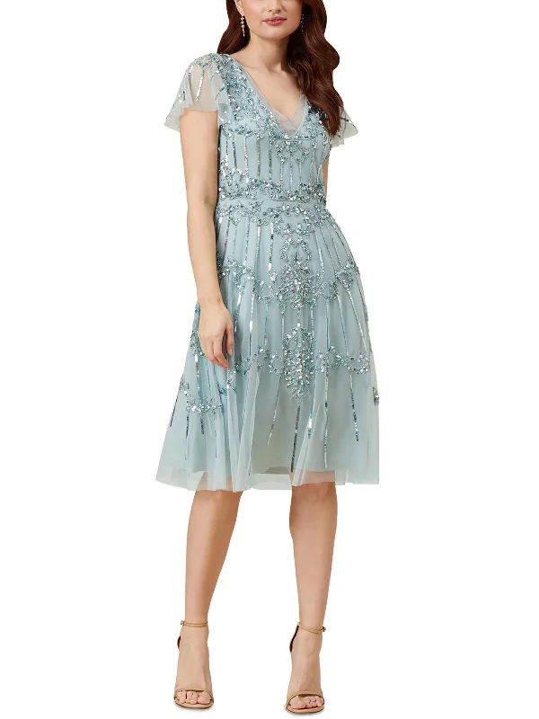 Womens Sequined Knee-Length Cocktail And Party Dress