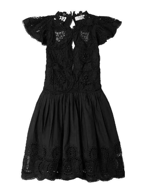 SEA Women's Drea Embroideredy Flutter Sleeve Dress, Black