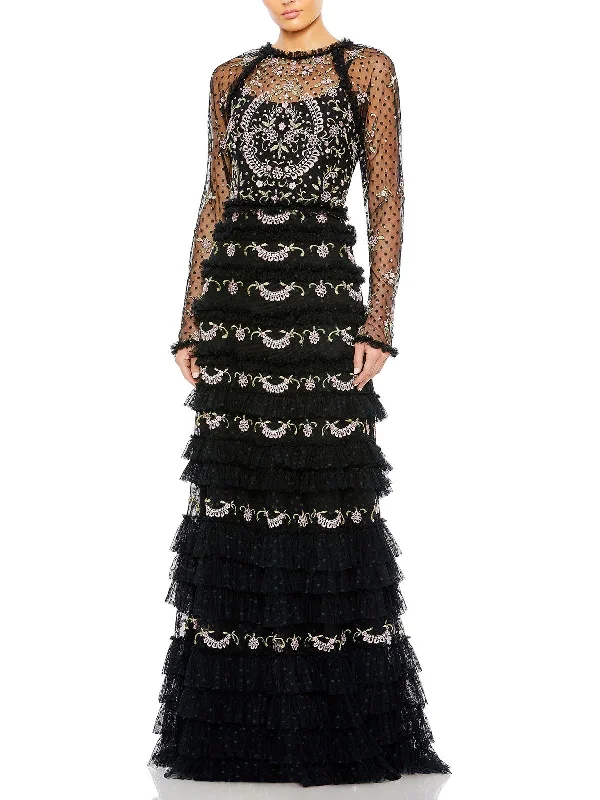 Plus Womens Floral Tiered Evening Dress