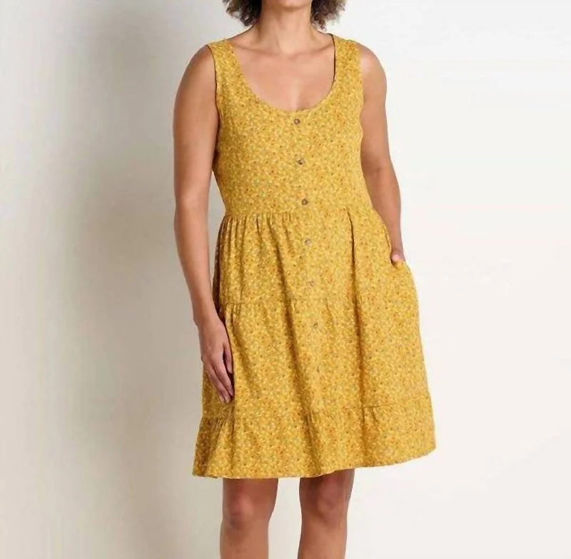 Manzana Tiered Sleeveless Dress In Pollen Small Floral Print