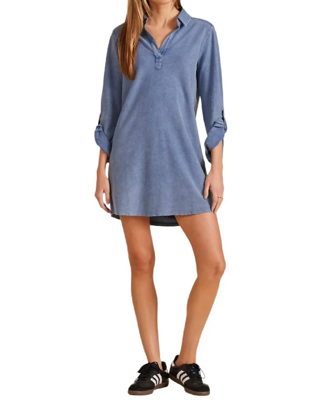 Tab Sleeve Denim Shirt Dress In Indigo