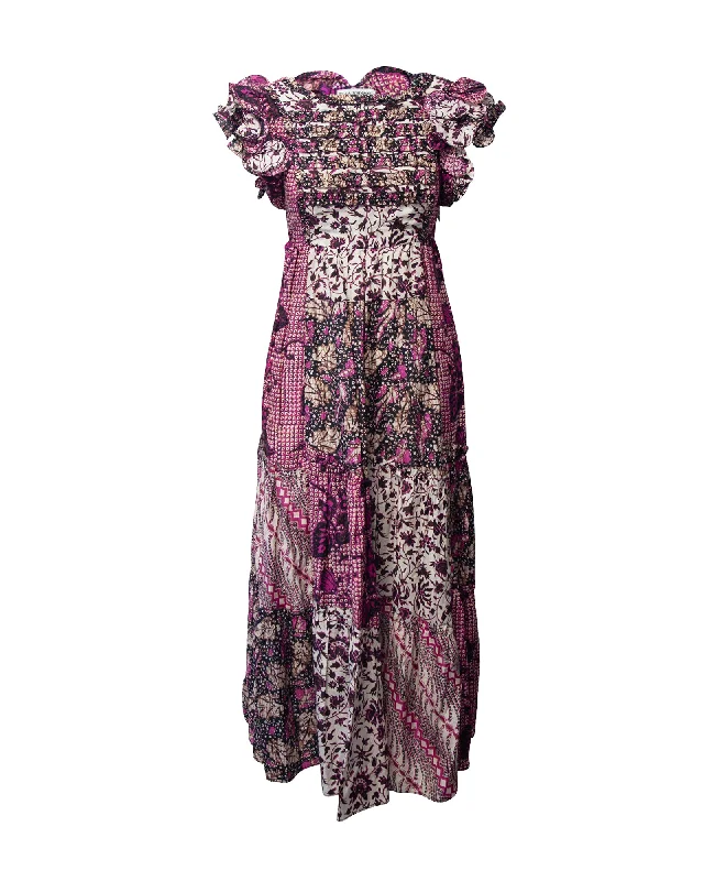 Ulla Johnson Zoya Ruffled Dress in Pink & Purple Cotton