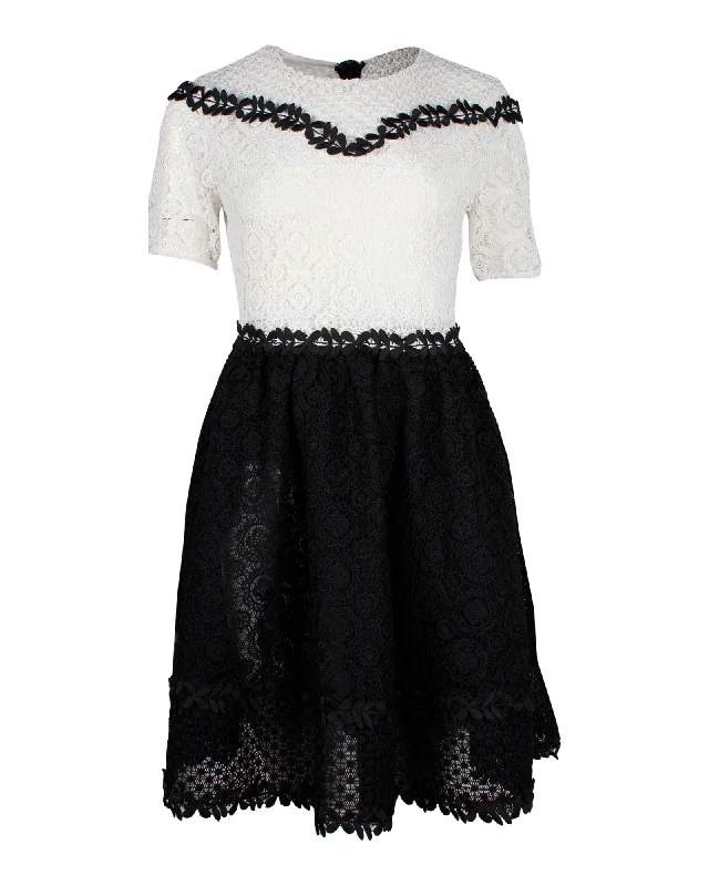 Maje Renald Floral Lace Skater Mini Dress in White Polyester