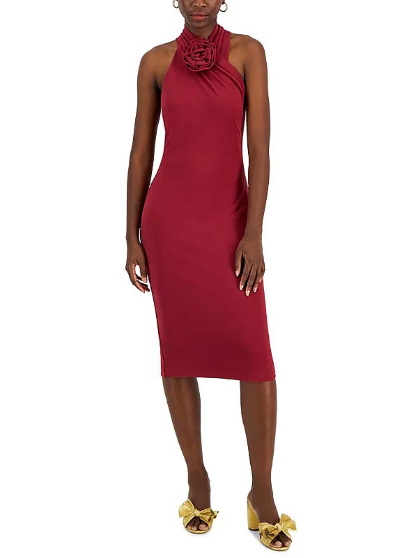 Harland Womens Knit Rosette Sheath Dress