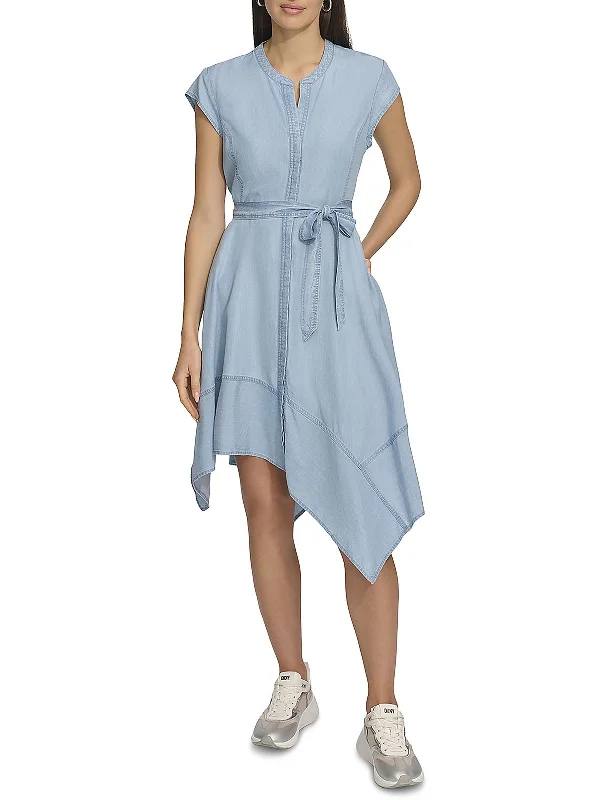 Womens Denim Asymmetric Shirtdress