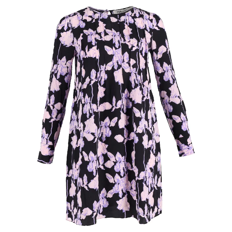 Diane von Furstenberg Joyce Pleated Shift Dress In Floral Print Silk