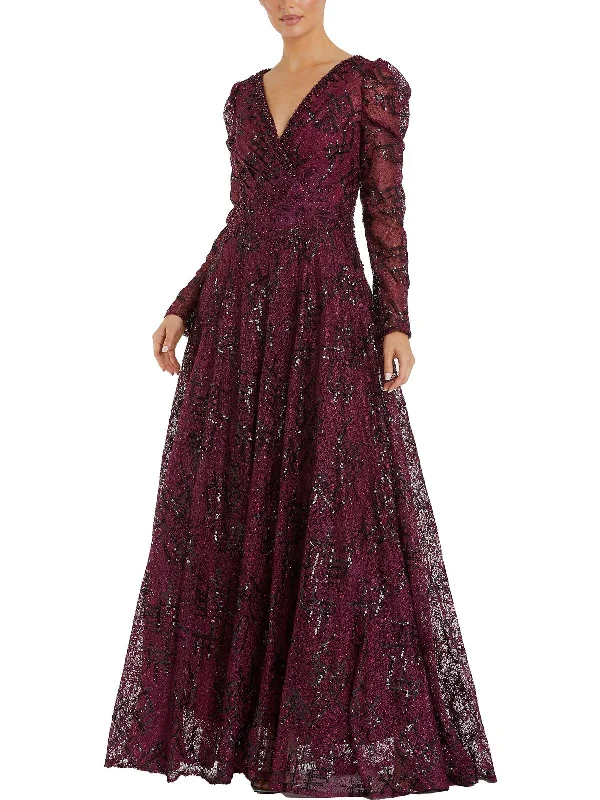 Womens Lace Embellished Evening Dress