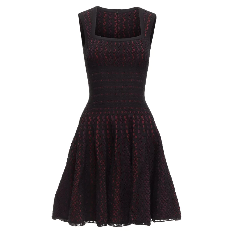 Alaia virgin wool blend cut out jacquard square neck dress