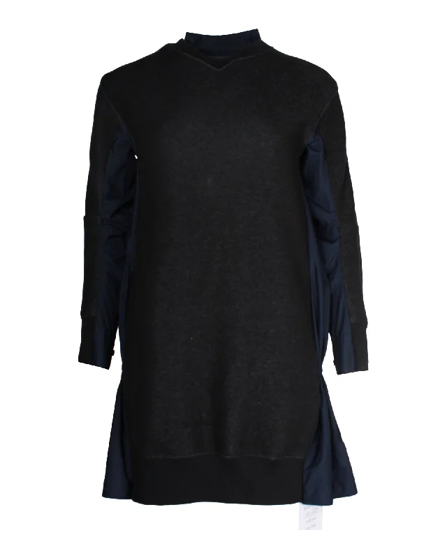 Sacai Sweater Dress with Poplin Back in Black and Navy Blue Cotton